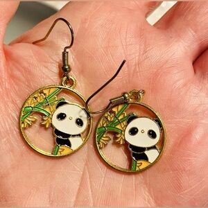 🐼 Panda Bear & Bamboo Pierced Earrings Great Gift For Animal Lover